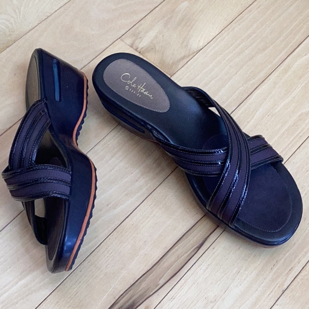 Cole Haan Air G series chocolate brown athletic wedge slip on sandals. Size 9.5